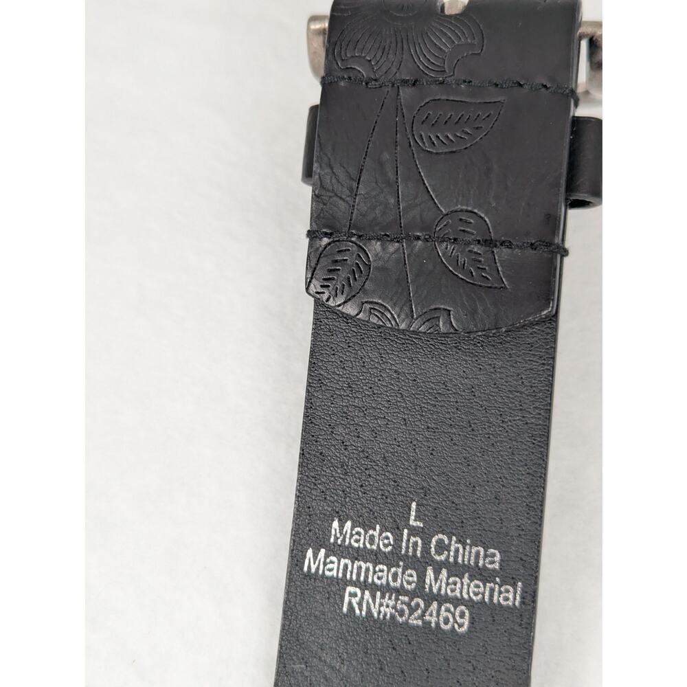 No Boundaries Black Embossed Floral Butterfly Belt Size Large Y2K silver tone - Picture 4 of 9